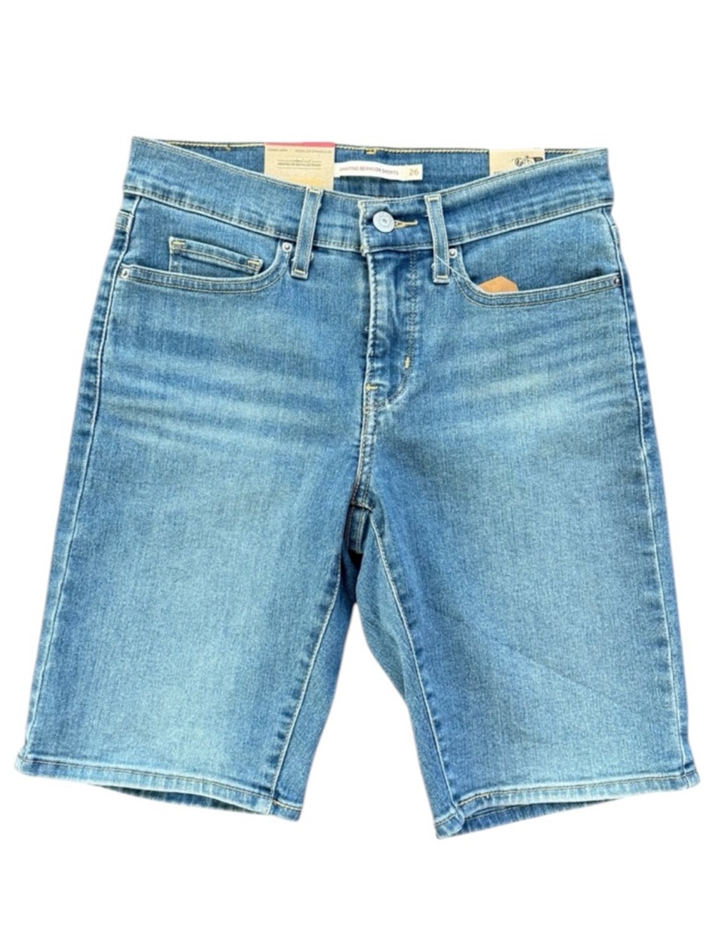 Levi's Shaping Bermuda Shorts Blue Jean Denim Mid-Rise Stretch Size 26